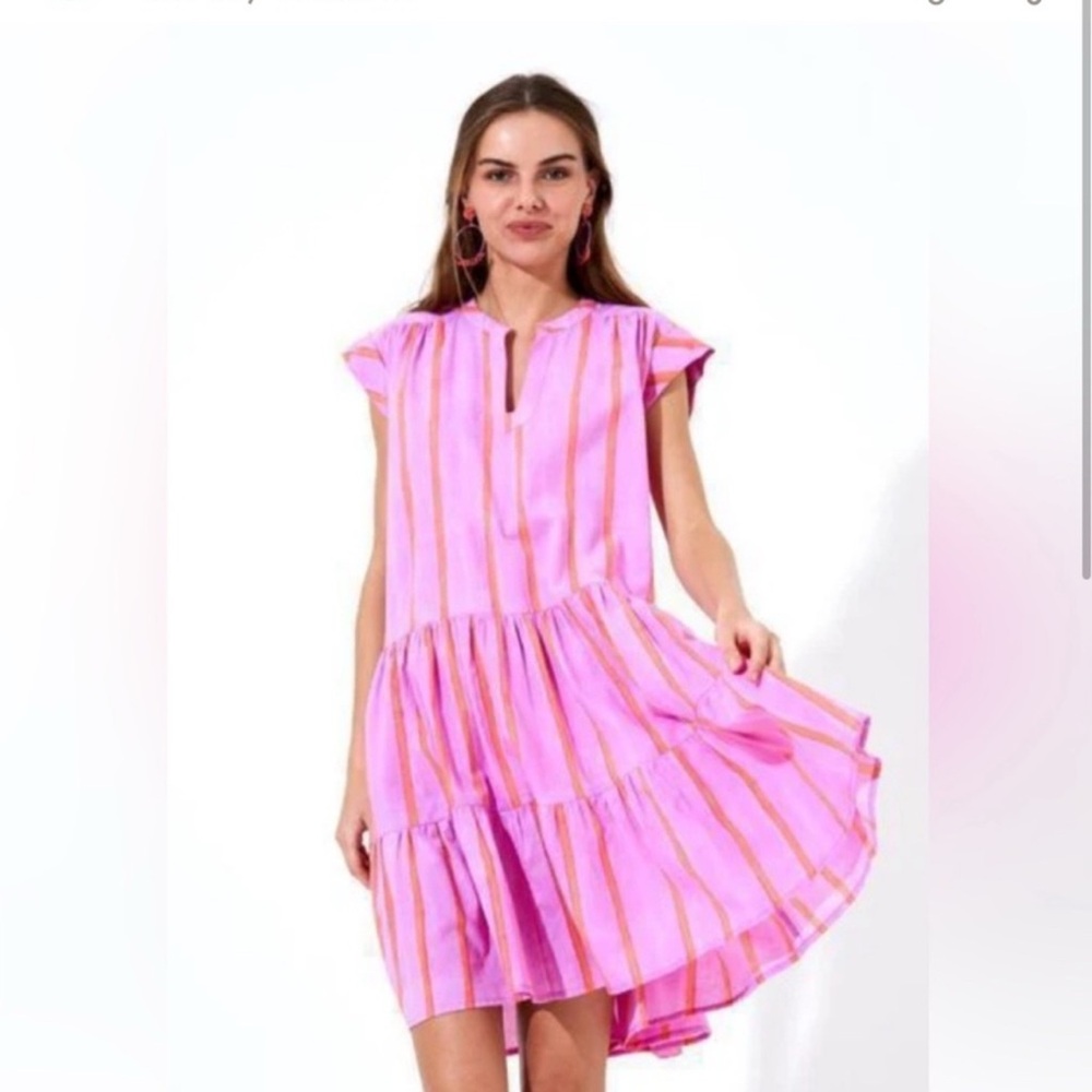 OLIPHANT orange and pink striped V-neck Dress S